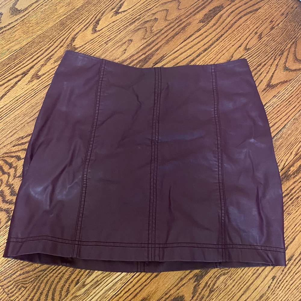 Free People Maroon Leather Skirt Back Zip Size 12